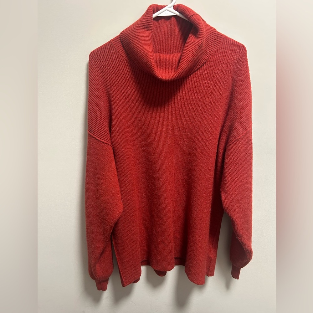 Free People Vibrant Red Cowl Neck Sweater